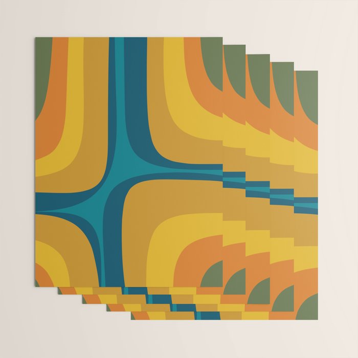 Retro Groove Mustard Teal - Minimalist Mid Century Abstract Pattern Wrapping Paper Gallery Image 3