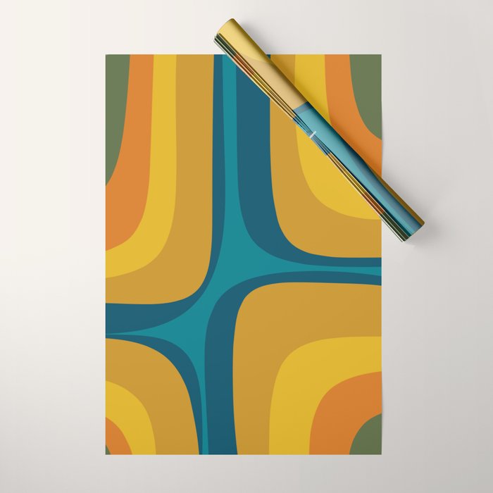 Retro Groove Mustard Teal - Minimalist Mid Century Abstract Pattern Wrapping Paper Gallery Image 1
