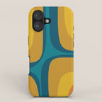 Retro Groove Mustard Teal - Minimalist Mid Century Abstract Pattern iPhone Case Gallery Image 1