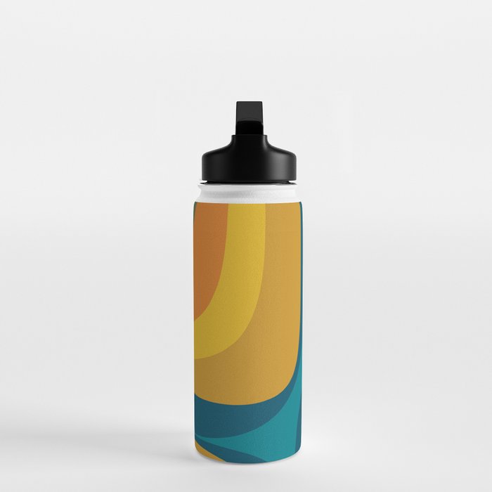 Retro Groove Mustard Teal - Minimalist Mid Century Abstract Pattern Water Bottle Gallery Image 3