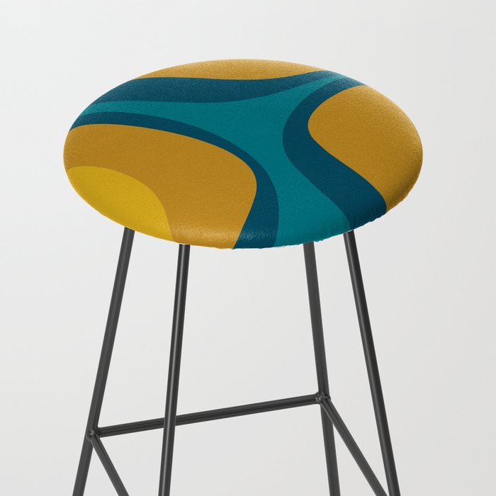 Retro Groove Mustard Teal - Minimalist Mid Century Abstract Pattern Stool Gallery Image 2