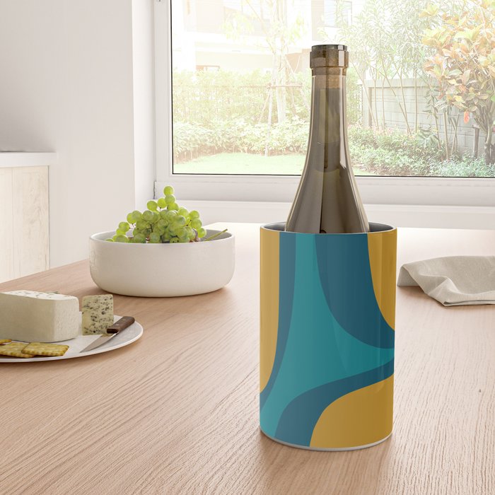 Retro Groove Mustard Teal - Minimalist Mid Century Abstract Pattern Wine Chiller Gallery Image 4