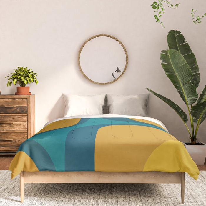 Retro Groove Mustard Teal - Minimalist Mid Century Abstract Pattern Comforter Gallery Image 3