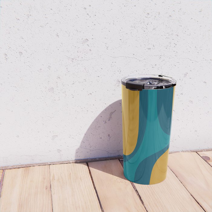 Retro Groove Mustard Teal - Minimalist Mid Century Abstract Pattern Travel Mug Gallery Image 4