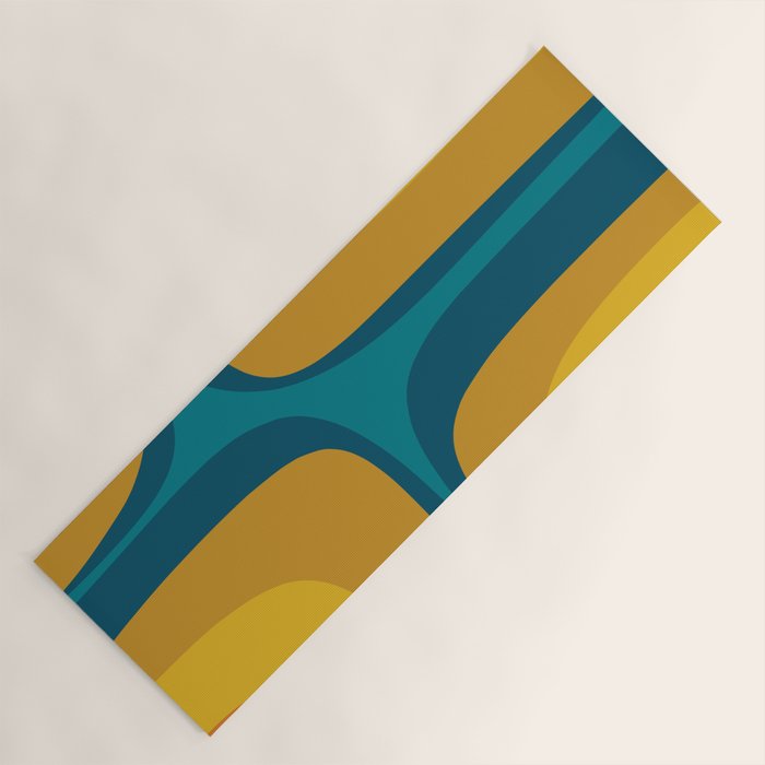 Retro Groove Mustard Teal - Minimalist Mid Century Abstract Pattern Yoga Mat Gallery Image 1