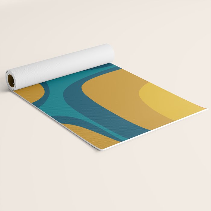 Retro Groove Mustard Teal - Minimalist Mid Century Abstract Pattern Yoga Mat Gallery Image 2