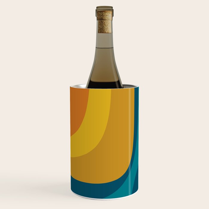 Retro Groove Mustard Teal - Minimalist Mid Century Abstract Pattern Wine Chiller Gallery Image 2