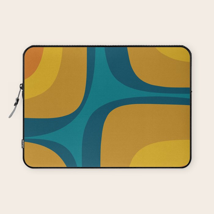 Retro Groove Mustard Teal - Minimalist Mid Century Abstract Pattern Laptop Sleeve Gallery Image 1