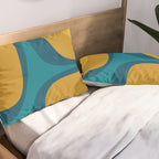 Retro Groove Mustard Teal - Minimalist Mid Century Abstract Pattern Pillow Sham Gallery Image 2