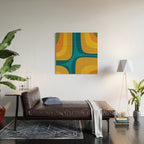 Retro Groove Mustard Teal - Minimalist Mid Century Abstract Pattern Wood Wall Art Gallery Image 2
