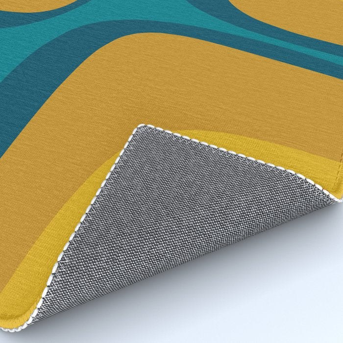 Retro Groove Mustard Teal - Minimalist Mid Century Abstract Pattern Rug Gallery Image 4
