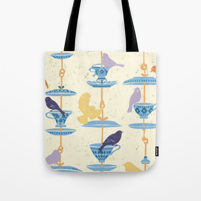 Garden Bird feeding antique white Tote Bag Gallery Image 1