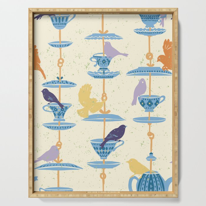 Garden Bird feeding antique white Serving Tray Gallery Image 1