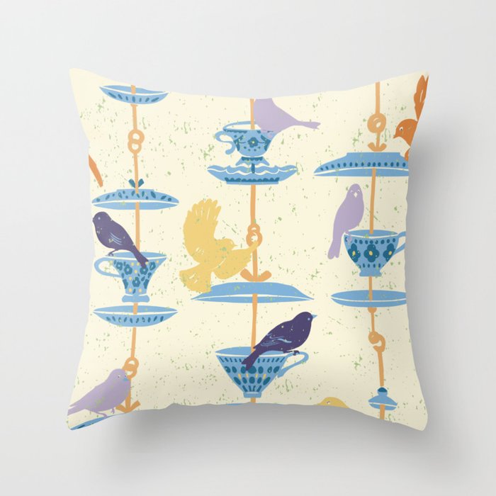 Garden Bird feeding antique white Throw Pillow Gallery Image 2