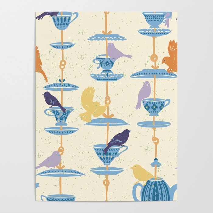 Garden Bird feeding antique white Poster Gallery Image 4