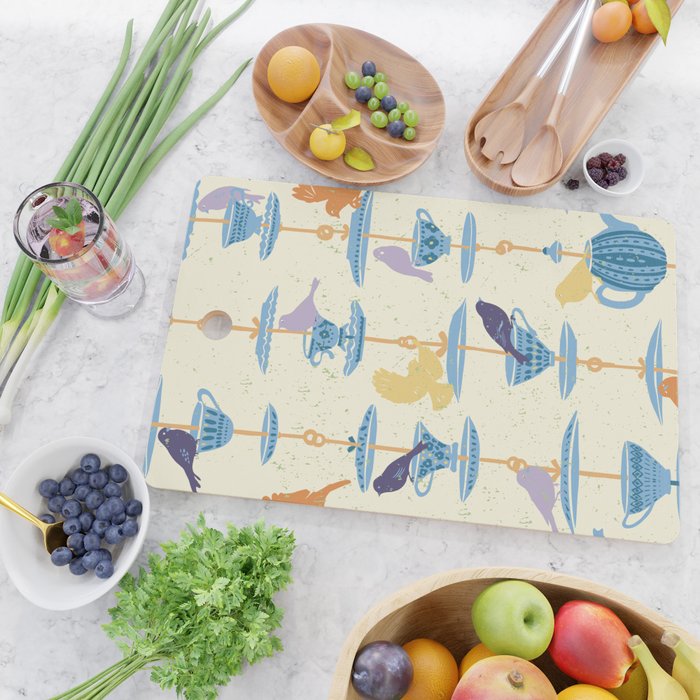 Garden Bird feeding antique white Cutting Board Gallery Image 2