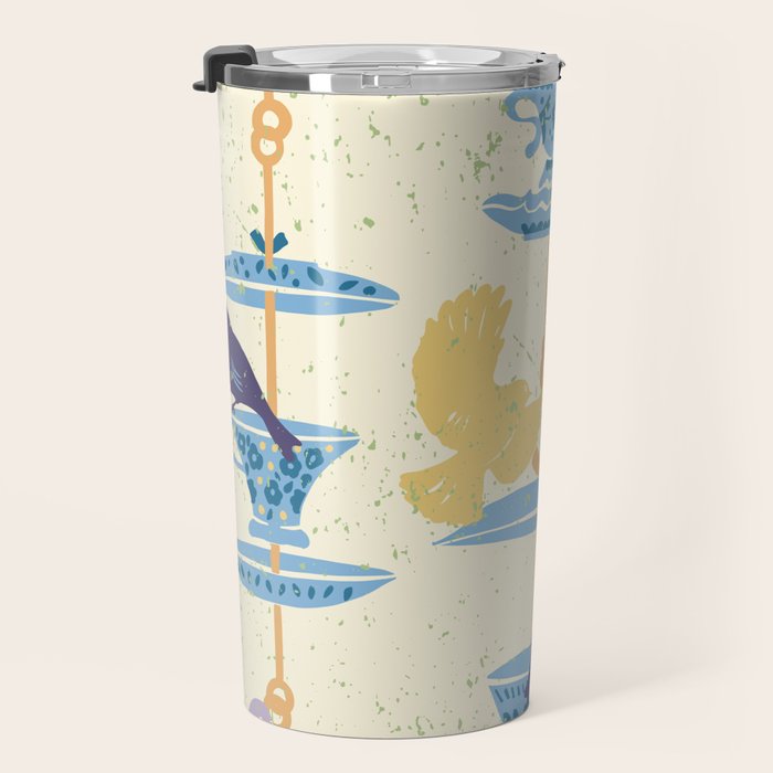 Garden Bird feeding antique white Travel Mug Gallery Image 3