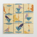 Garden Bird feeding antique white Wood Wall Art Gallery Image 1