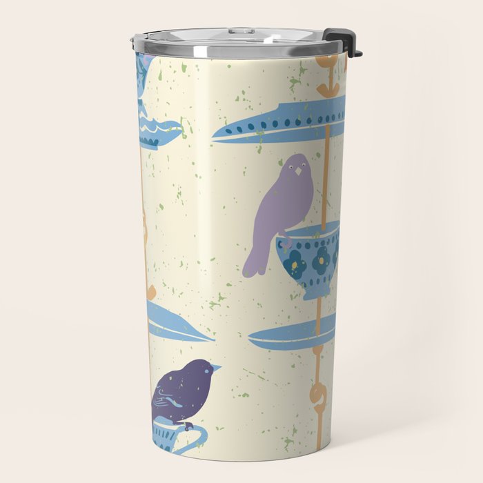 Garden Bird feeding antique white Travel Mug Gallery Image 2