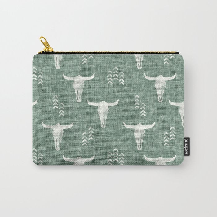 desert skulls - southwest cow skulls on sage Carry All Pouch Gallery Image 1