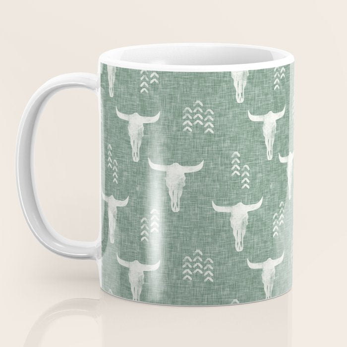 desert skulls - southwest cow skulls on sage Coffee Mug Gallery Image 3