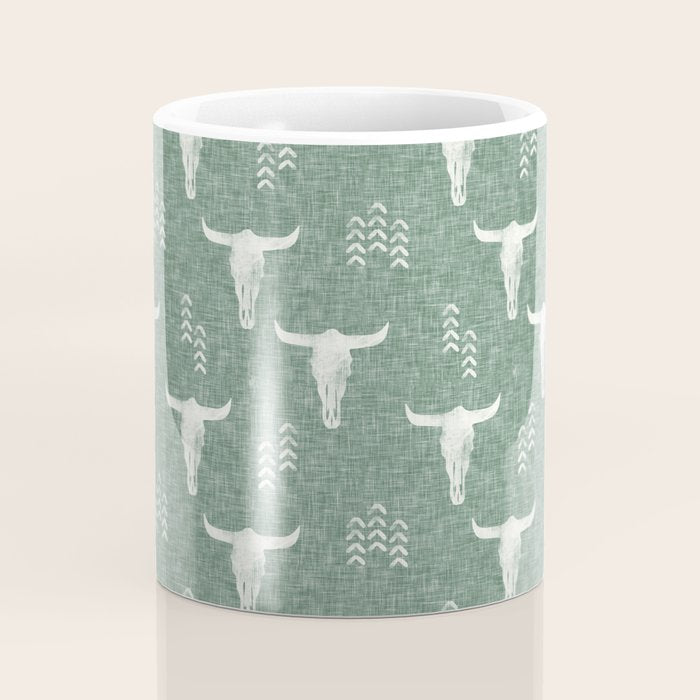desert skulls - southwest cow skulls on sage Coffee Mug Gallery Image 4