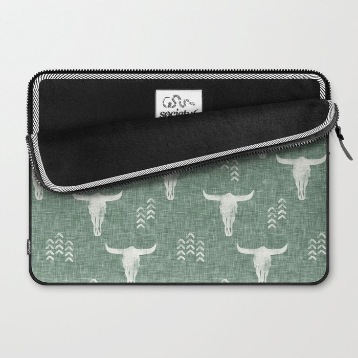 desert skulls - southwest cow skulls on sage Laptop Sleeve Gallery Image 2