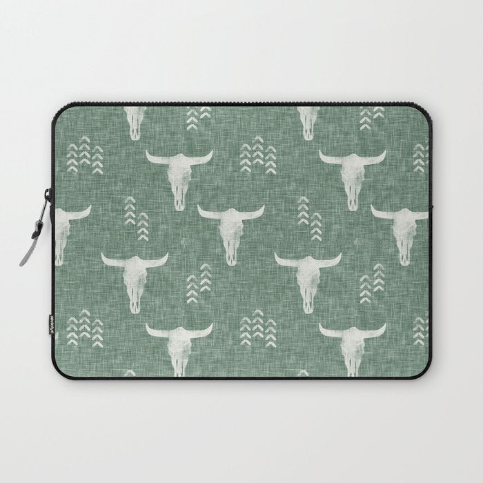 desert skulls - southwest cow skulls on sage Laptop Sleeve Gallery Image 1