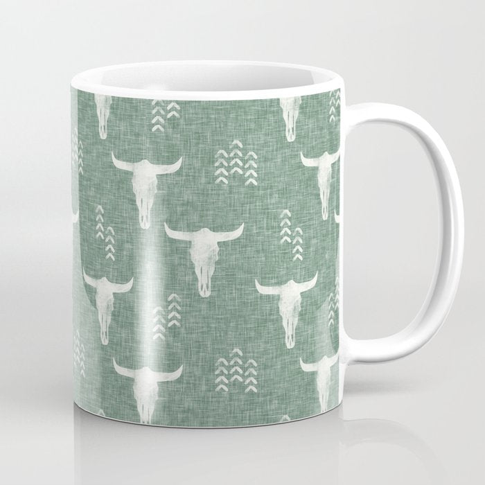 desert skulls - southwest cow skulls on sage Coffee Mug Gallery Image 1
