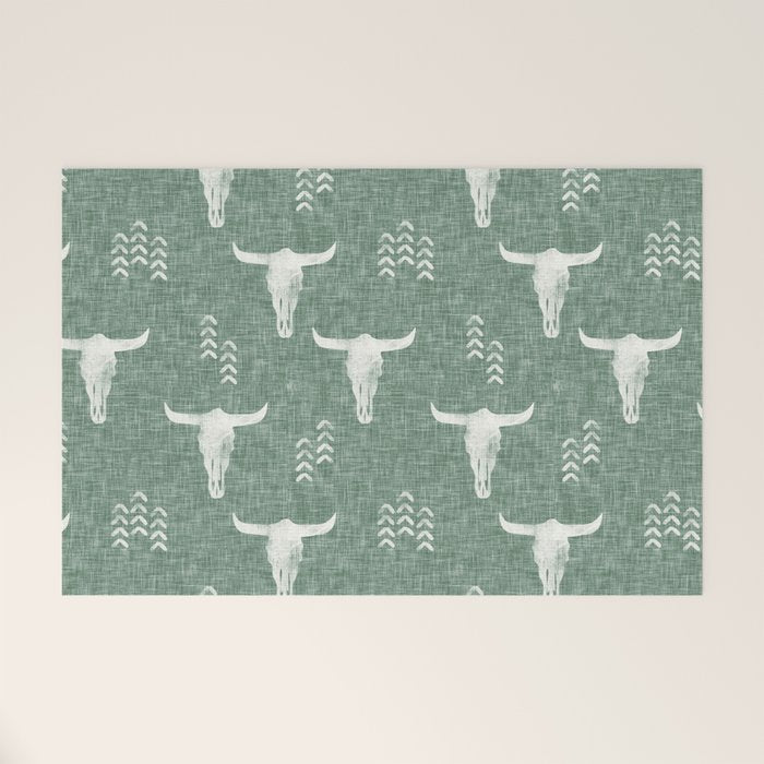 desert skulls - southwest cow skulls on sage Welcome Mat Gallery Image 1