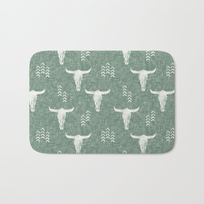desert skulls - southwest cow skulls on sage Bath Mat Gallery Image 1