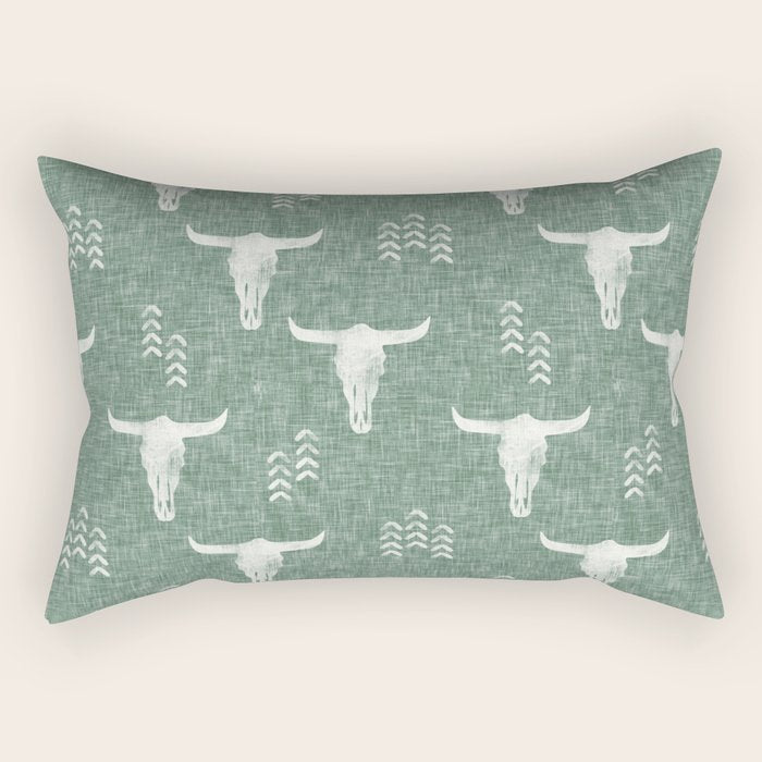 desert skulls - southwest cow skulls on sage Rectangular Pillow Gallery Image 1