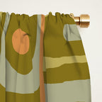 Mid Century Modern Piquet Retro Abstract Tiled Pattern in Vintage Olive Green and Cantaloupe Orange Window Curtain Gallery Image 2