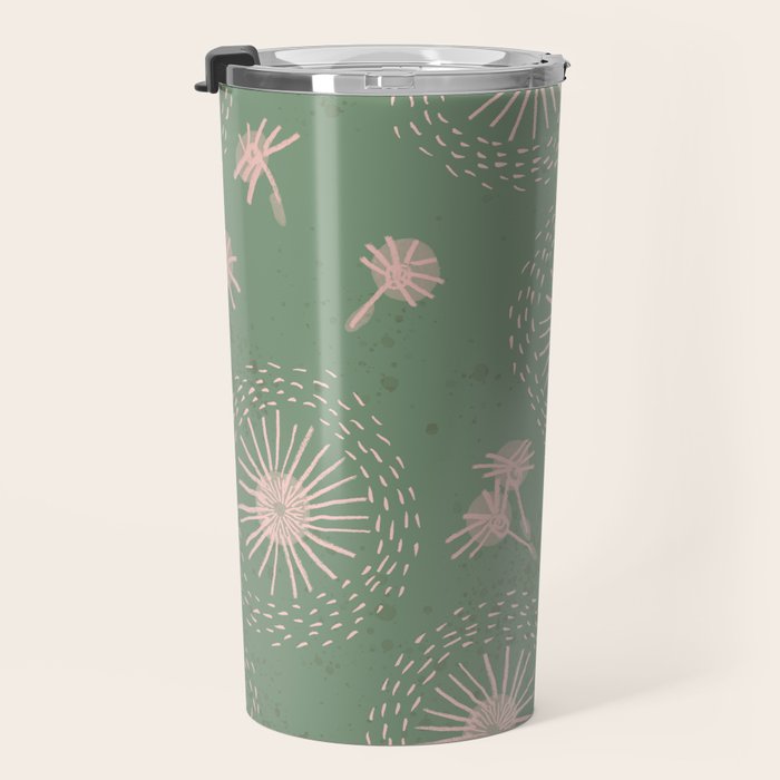 Make A Wish Dandelion Pattern in Sage Green & Peach Travel Mug Gallery Image 3