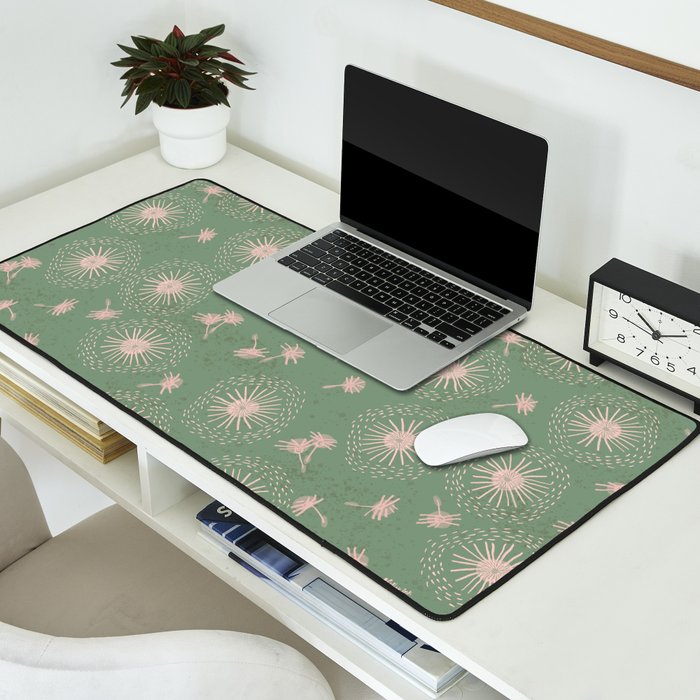Make A Wish Dandelion Pattern in Sage Green & Peach Desk Mat Gallery Image 2