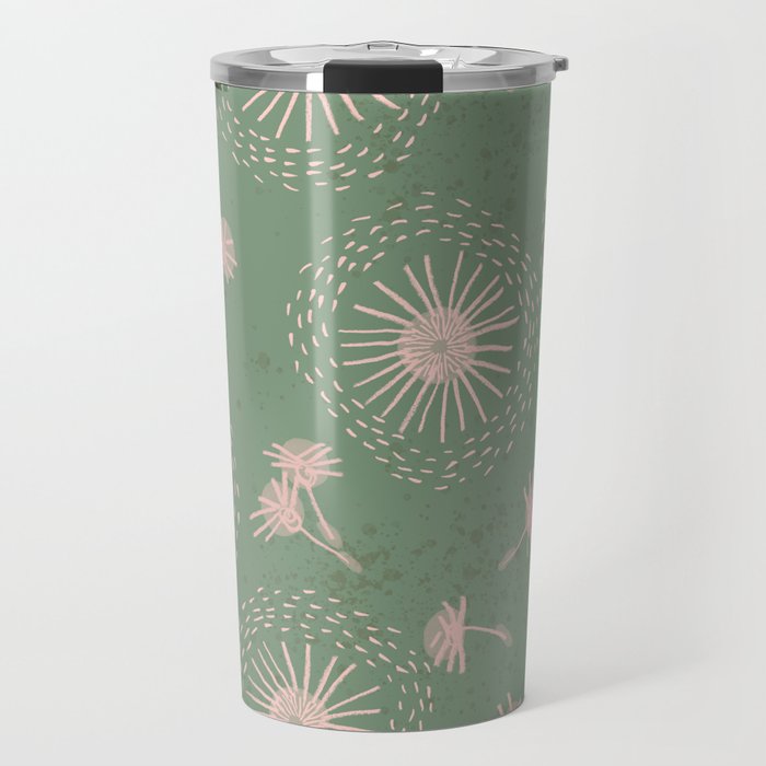 Make A Wish Dandelion Pattern in Sage Green & Peach Travel Mug Gallery Image 1