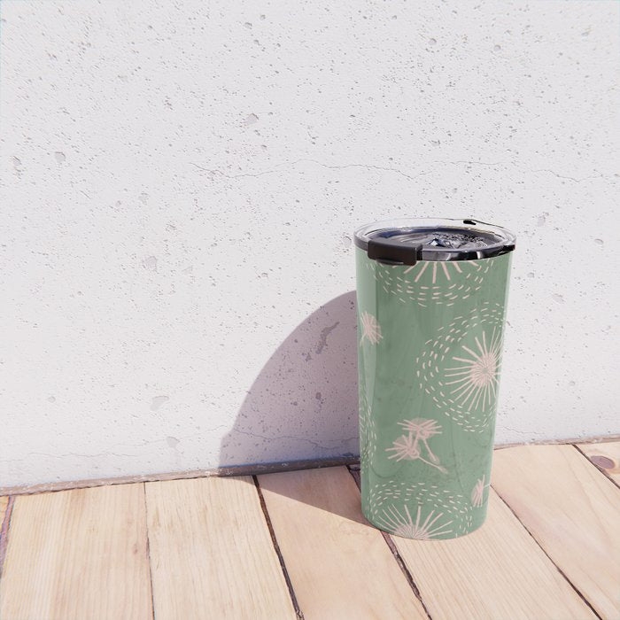 Make A Wish Dandelion Pattern in Sage Green & Peach Travel Mug Gallery Image 4