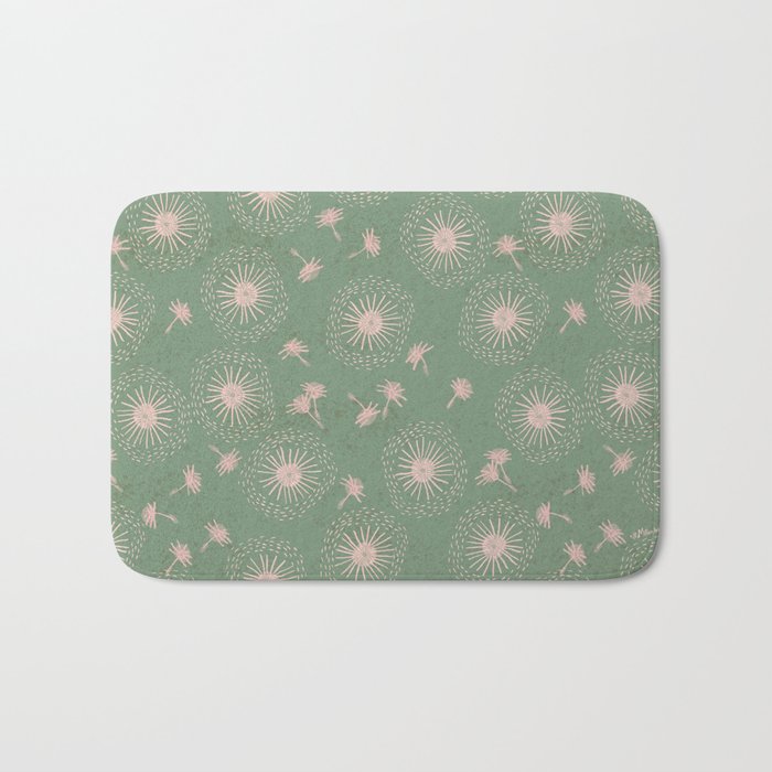 Make A Wish Dandelion Pattern in Sage Green & Peach Bath Mat Gallery Image 1