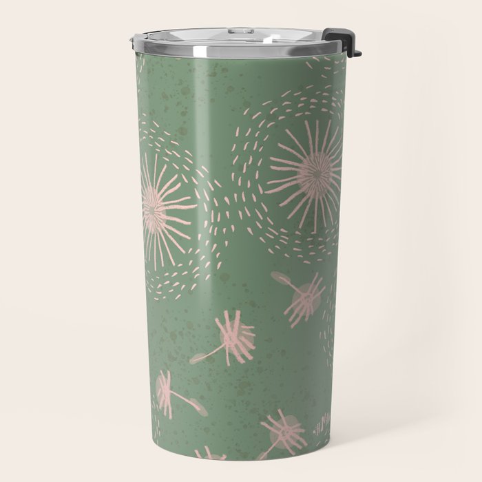Make A Wish Dandelion Pattern in Sage Green & Peach Travel Mug Gallery Image 2