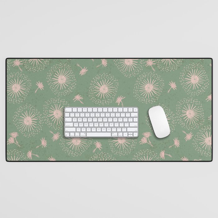 Make A Wish Dandelion Pattern in Sage Green & Peach Desk Mat Gallery Image 1
