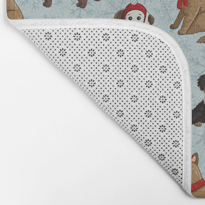 Christmas Puppies, Holiday Dog Print, Cute Puppy Pattern, Winter Pups Bath Mat Gallery Image 2