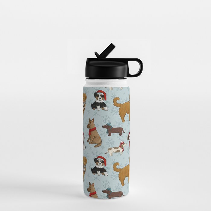 Christmas Puppies, Holiday Dog Print, Cute Puppy Pattern, Winter Pups Water Bottle Gallery Image 1