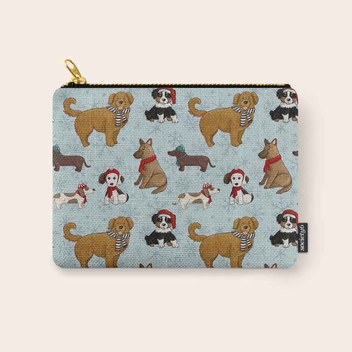 Christmas Puppies, Holiday Dog Print, Cute Puppy Pattern, Winter Pups Carry All Pouch Gallery Image 1