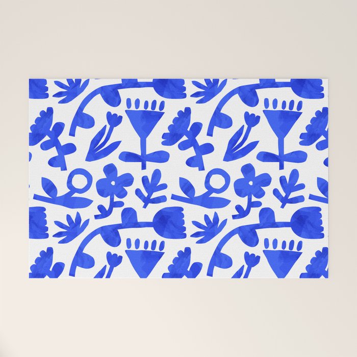 Abstract blue nature flower art pattern Welcome Mat Gallery Image 1