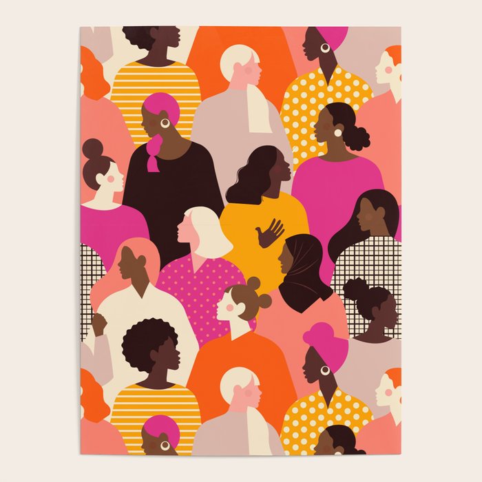 Female diverse faces pink Poster Gallery Image 1