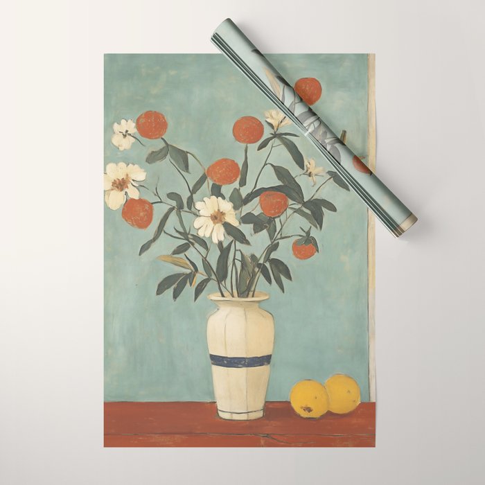Winter Citrus and Petal Harmony Wrapping Paper Gallery Image 1