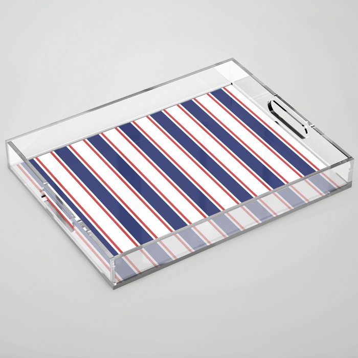 Nautical Red and Blue Stripes 2 Acrylic Tray Gallery Image 1
