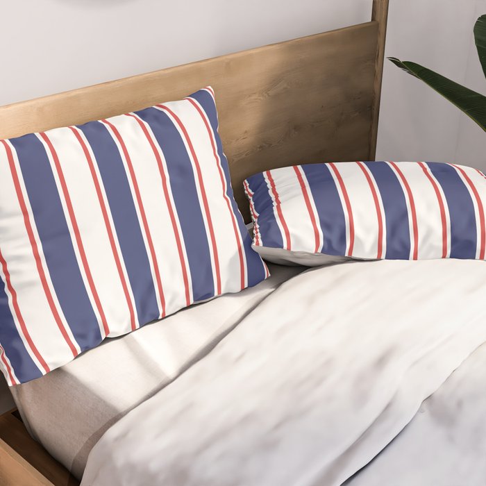 Nautical Red and Blue Stripes 2 Pillow Sham Gallery Image 2