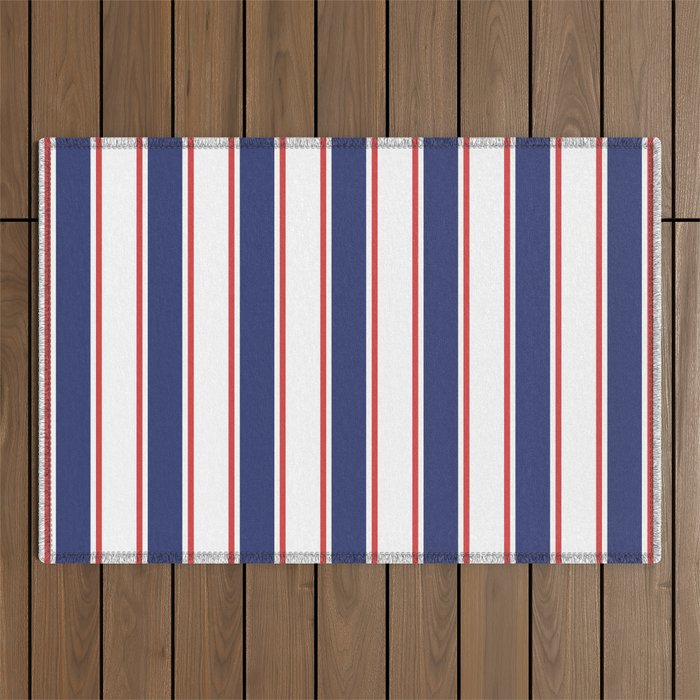 Nautical Red and Blue Stripes 2 Outdoor Rug Gallery Image 1