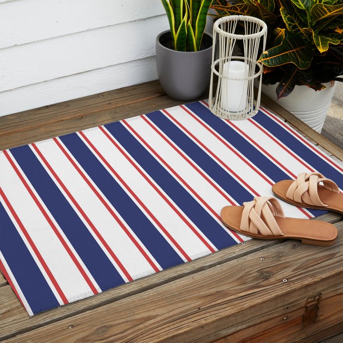 Nautical Red and Blue Stripes 2 Outdoor Rug Gallery Image 2